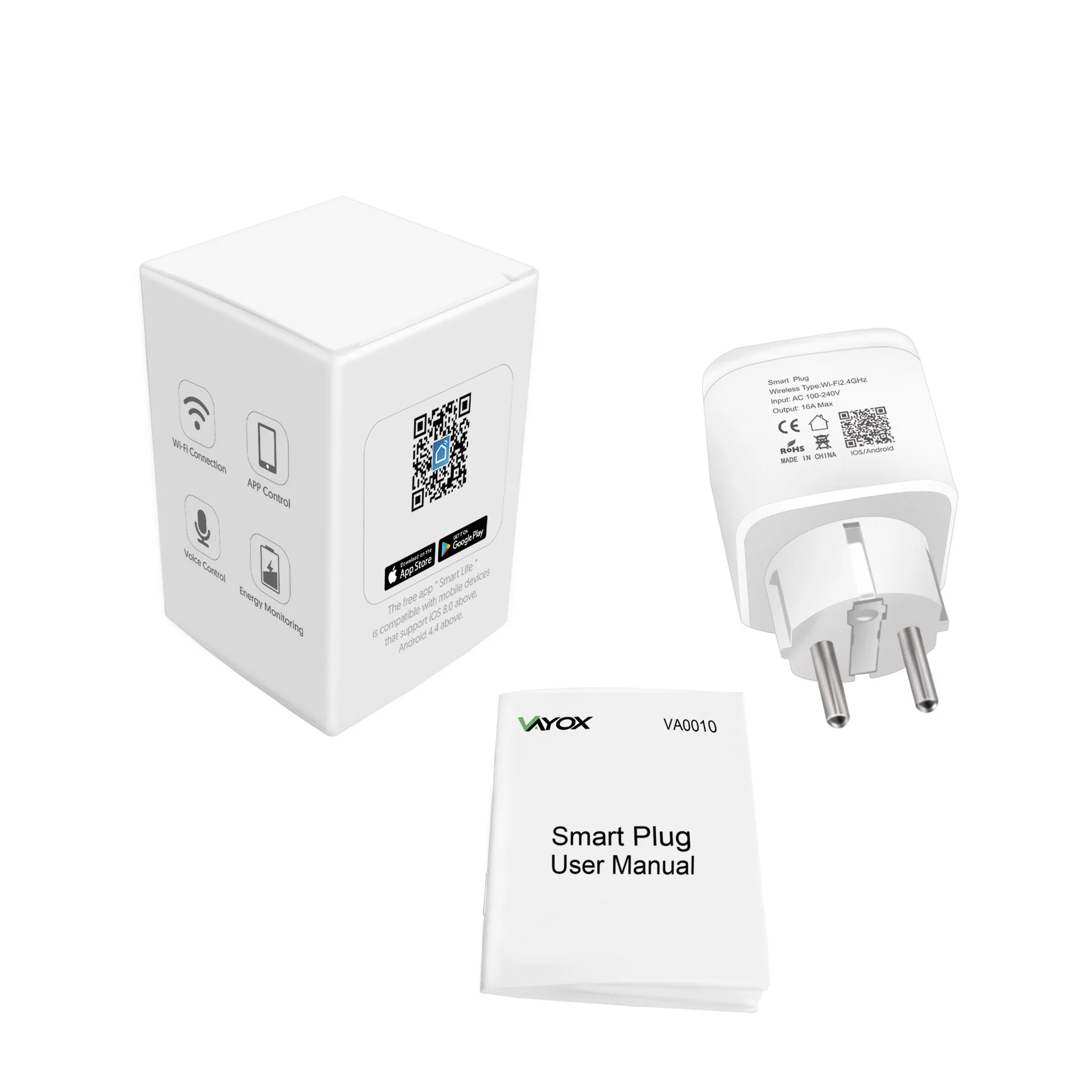 Tuya Smart Plug 16A EU Type WiFi Socket with Power Monitor Timing Function Voice Control Works with Alexa GoogleHome