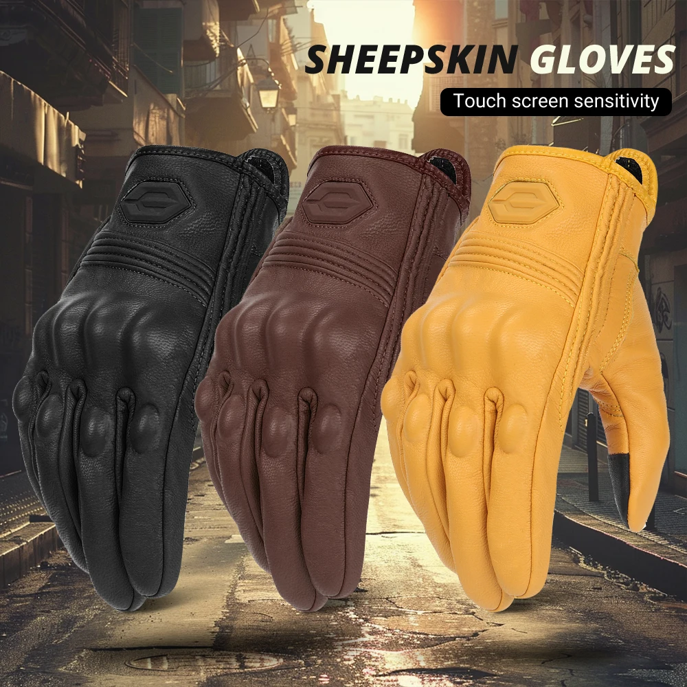 

2024 New Motorcycle Gloves Leather With Hole Men Motorbike Riding Gloves Touch Screen Breathable Moto Motocross Anti Fall Black