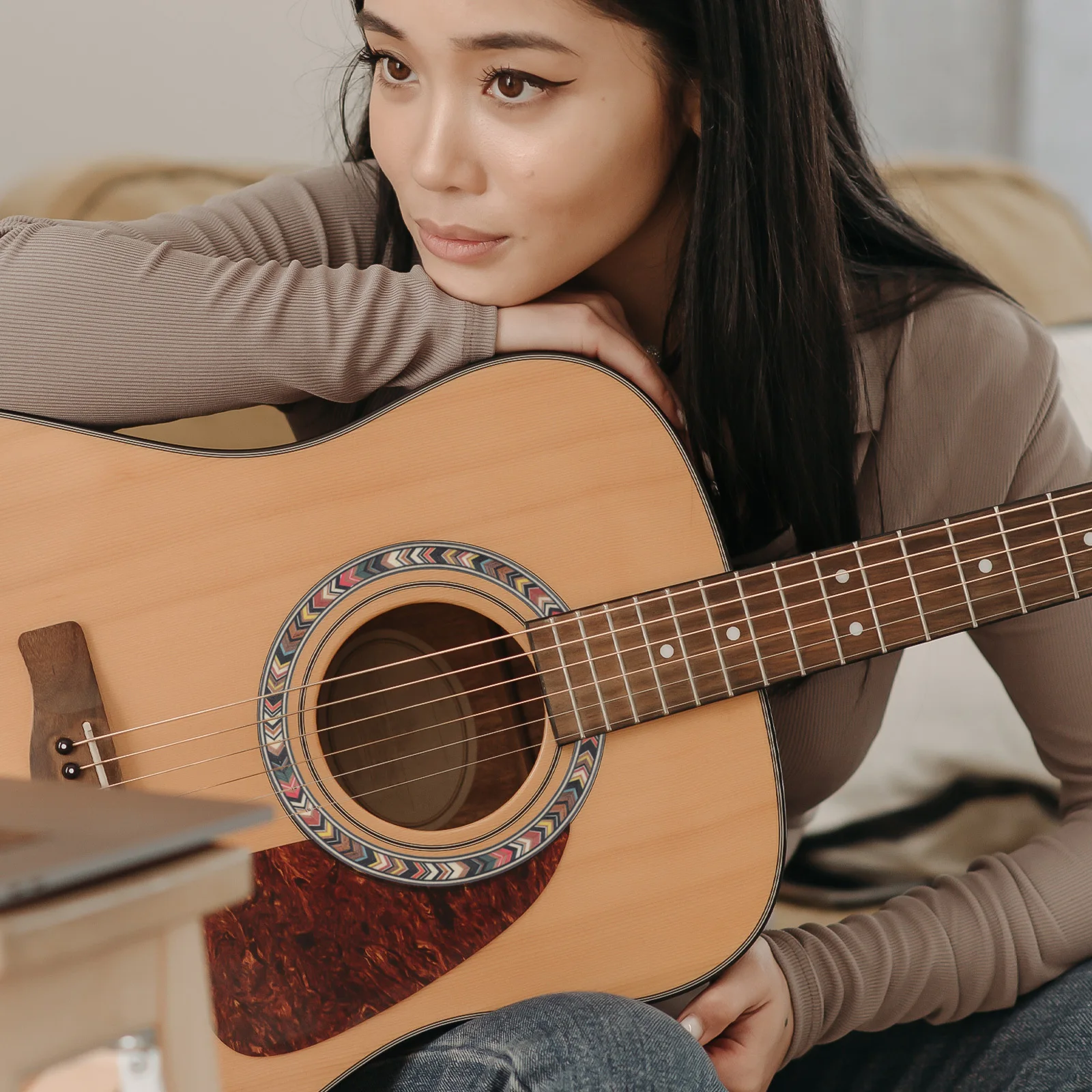 

Guitar Sound Hole Rosette Solid Veneer Sticker Inlay Durable for Acoustic Classical Guitar Decor Sound Hole Rosette