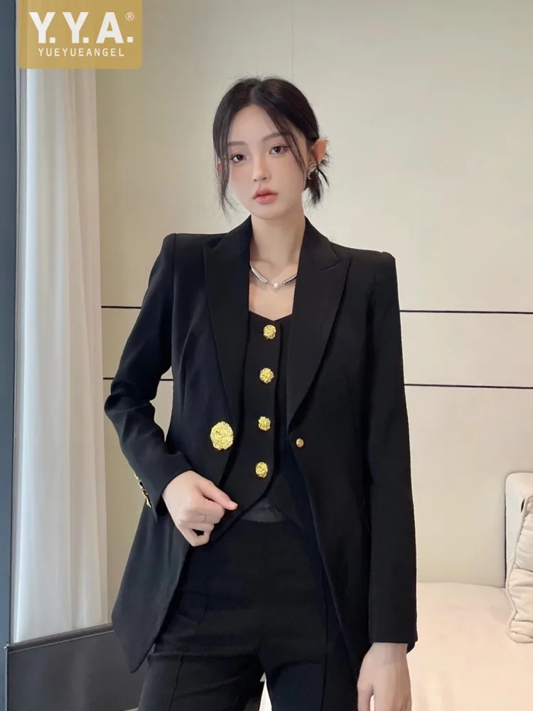 

Fashion Office Ladies Eleagnt Black Suits Three Piece Sets Slim Fit High Waist Women Blazer Vest Pants Matching Set Outfit New