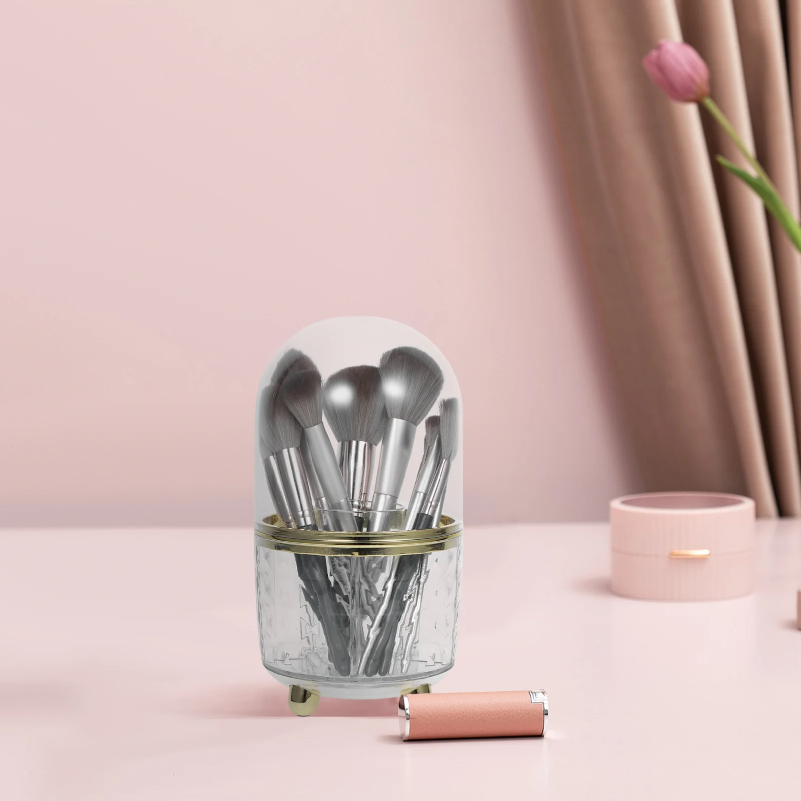 منظم حامل فرش المكياج الكبير، شفاف من خلال تصميم أنيق وأنيق، حل تخزين سطح المكتب على سطح الطاولة للفرش #1