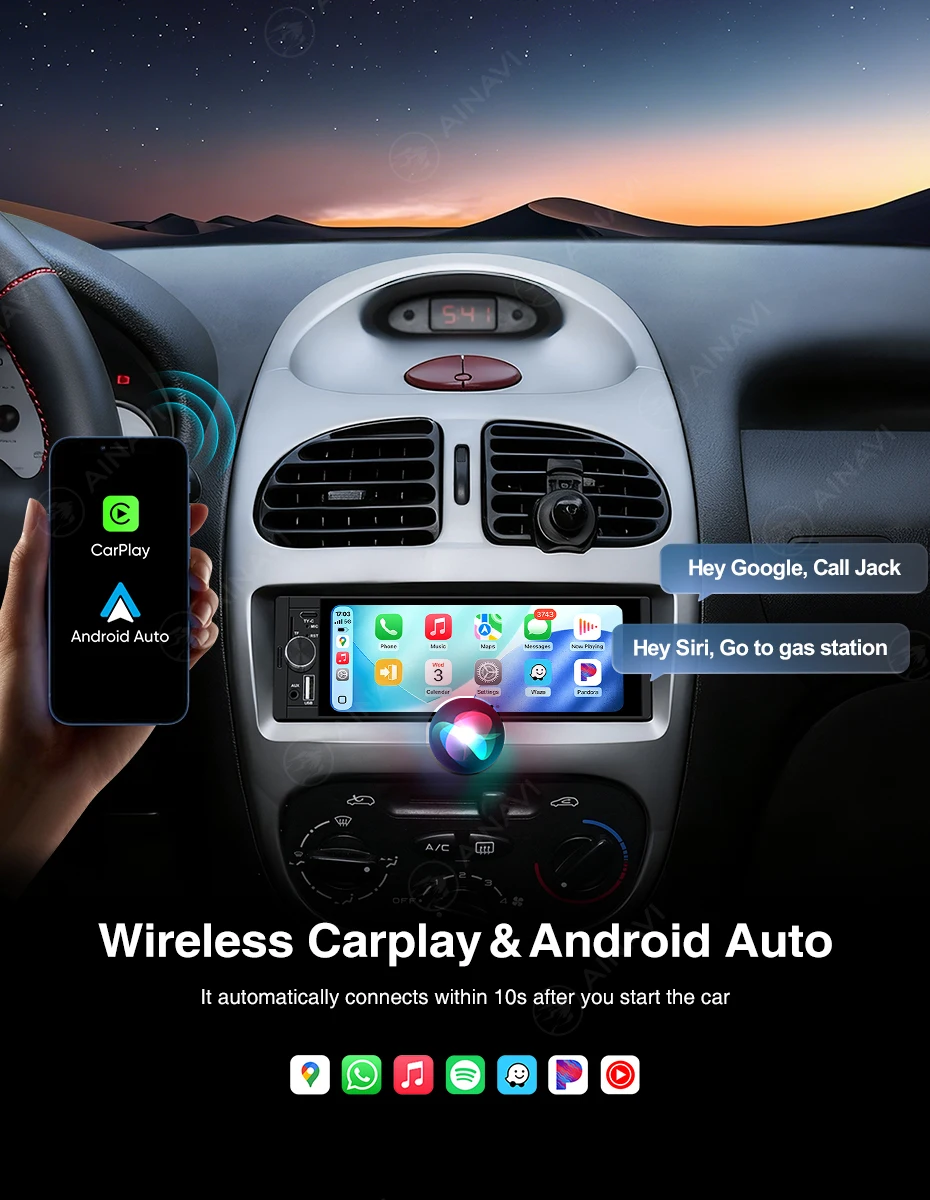 AINAVI 1 DIN Carplay Autoradio Android Auto Universelles Auto-Multimedia-Gerät MP5 HD IPS Touchscreen 1280*480 Full In-Cell TECH Monitor CVBS Rückfahrkamera 1Din Struktur Autoradio Versand aus Frankreich Ankunft in 2-7 Tagen 6,36 Zoll Radio Typ-C BT 5.0 TF-Steckplatz MIC – Detail 3