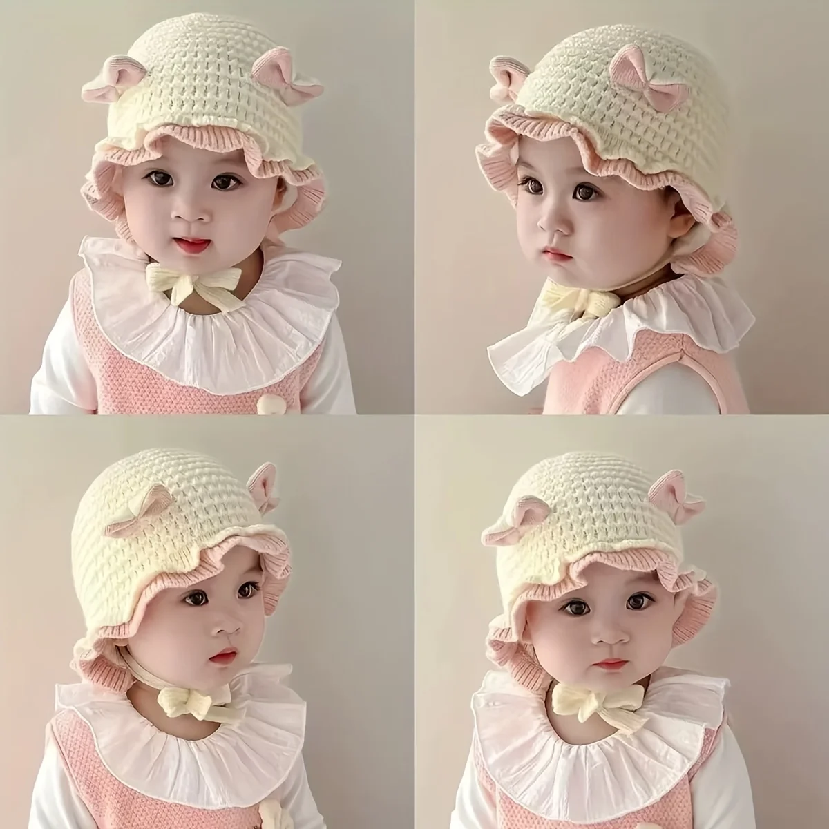 Gorro de invierno con lazo bonito para niña, gorro de punto suave con volantes, protección para los oídos para bebé, gorro grueso y cálido a prueba de viento con orejeras para niño pequeño
