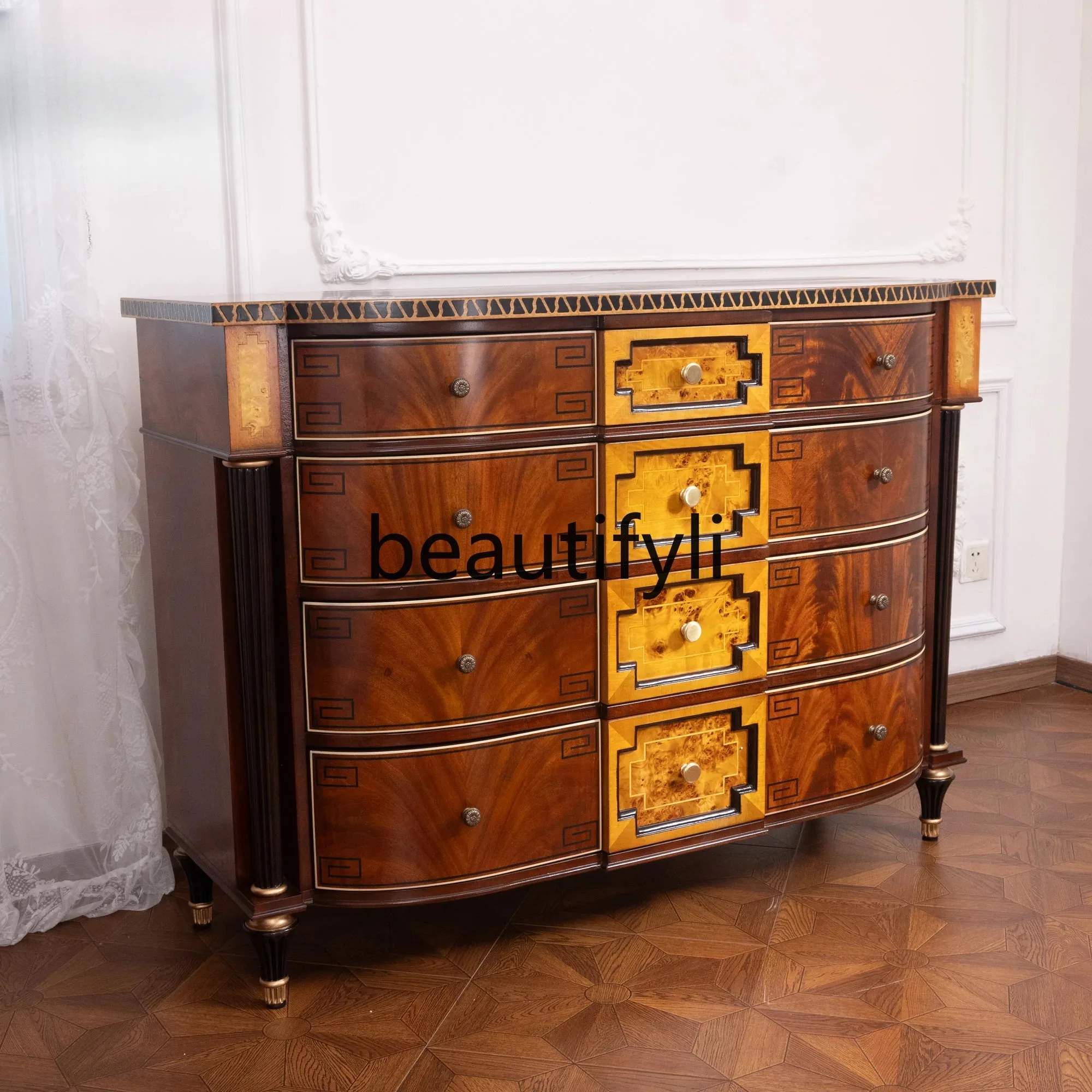 

British Retro Solid Wood Chest of Drawers Living Room TV Cabinet Entrance Bedroom Storage Cabinet
