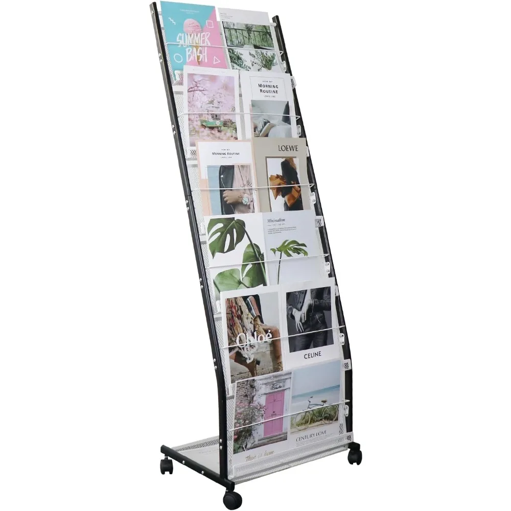 رف مجلات قائم بذاته مكون من 6 طبقات مع عجلات لعرض الكتيب في المعارض والمكاتب ومراكز المعلومات