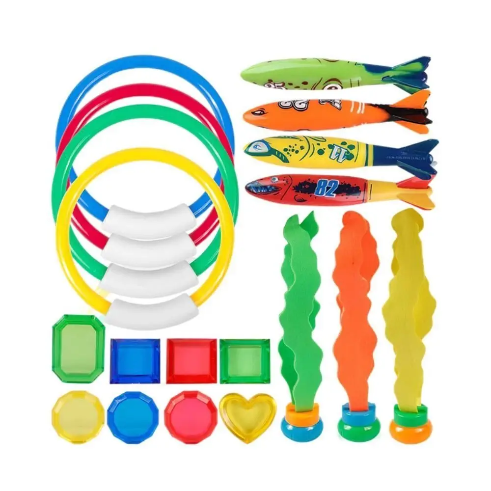 1 Set Educational Shark Rocket Throwing Toy Fish Ring Water Grass Swimming Pool Toys Shark Fun Diving Toys Set Bath Toys