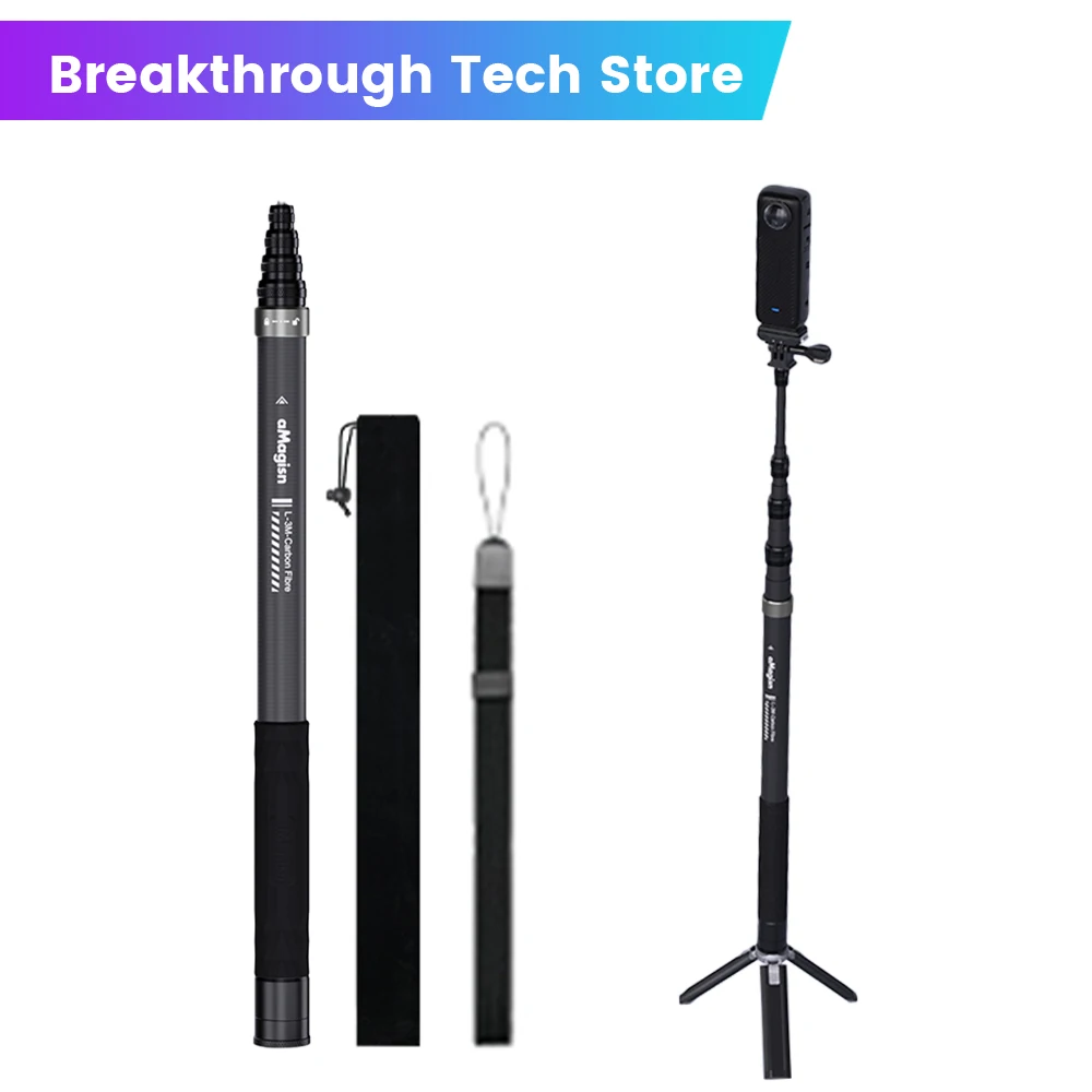 3Mカーボンファイバー自撮り棒 DJI OSMO 360/Insta360 X5/X4/X3用 拡張可能自撮り棒 DJI Action 5 Pro 4用