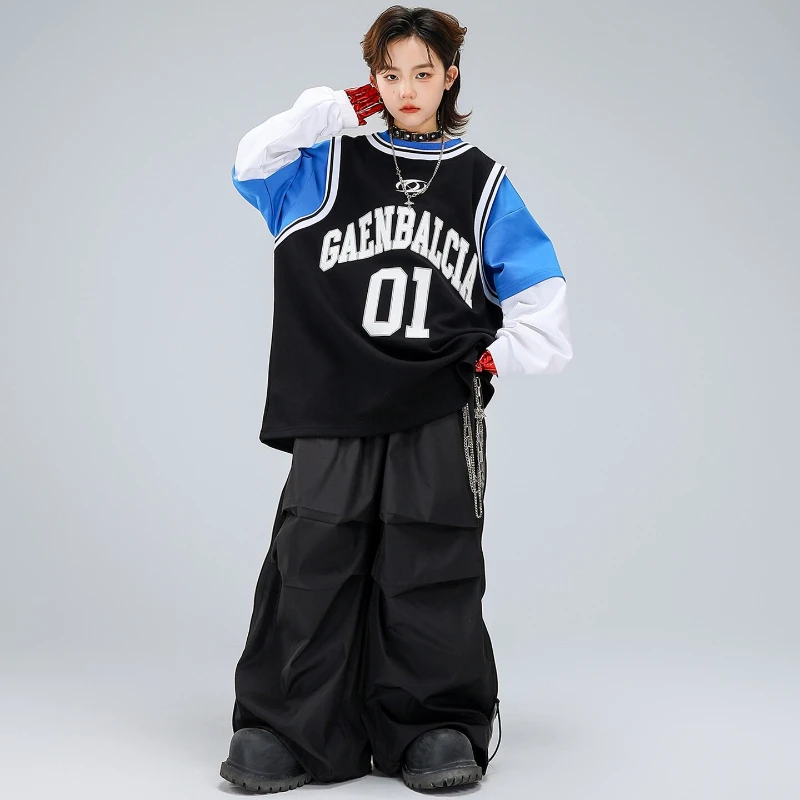 

New Boys Hip Hop Outfits Long Sleeve Top Black Pants Modern Jazz Dance Costumes Group Kpop Stage Performance Clothes Streetwear