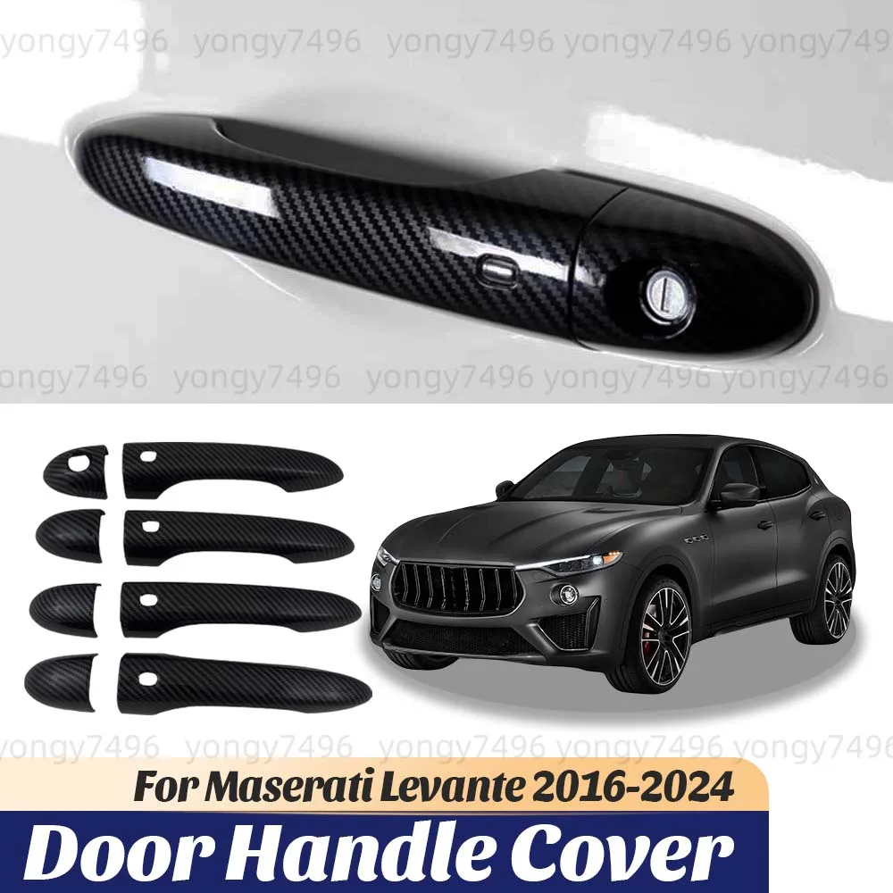 

Для Maserati Levante 2016 2017 2018 2019 2020 2021 2022 2023 2024 глянцевая черная крышка дверной ручки из углеродного волокна, украшение автомобиля