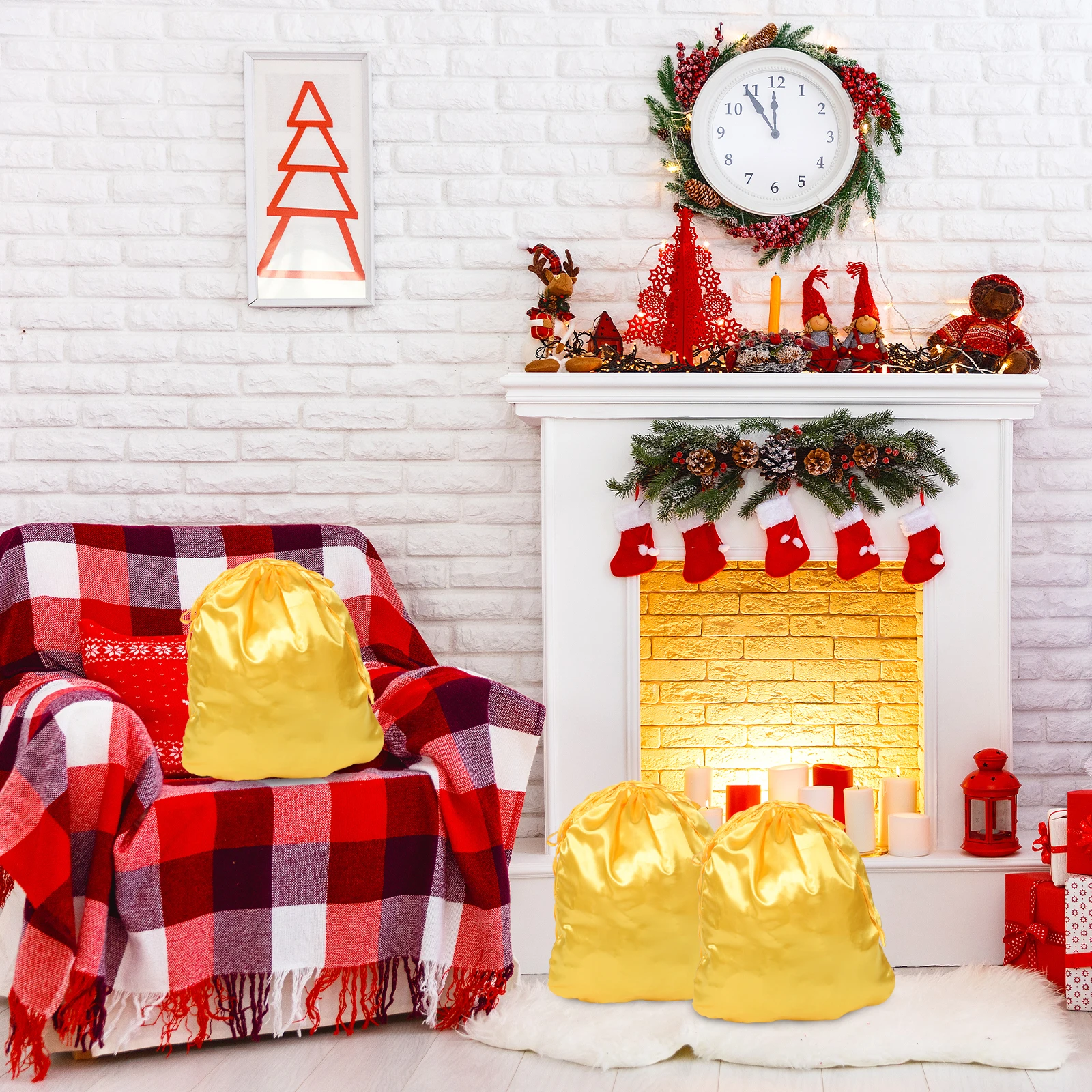 

Large Christmas Gift Bag Reusable Fabric Storage Big Cloth Pouch Santa Claus Favor Xmas Party Drawstring Packaging Holiday