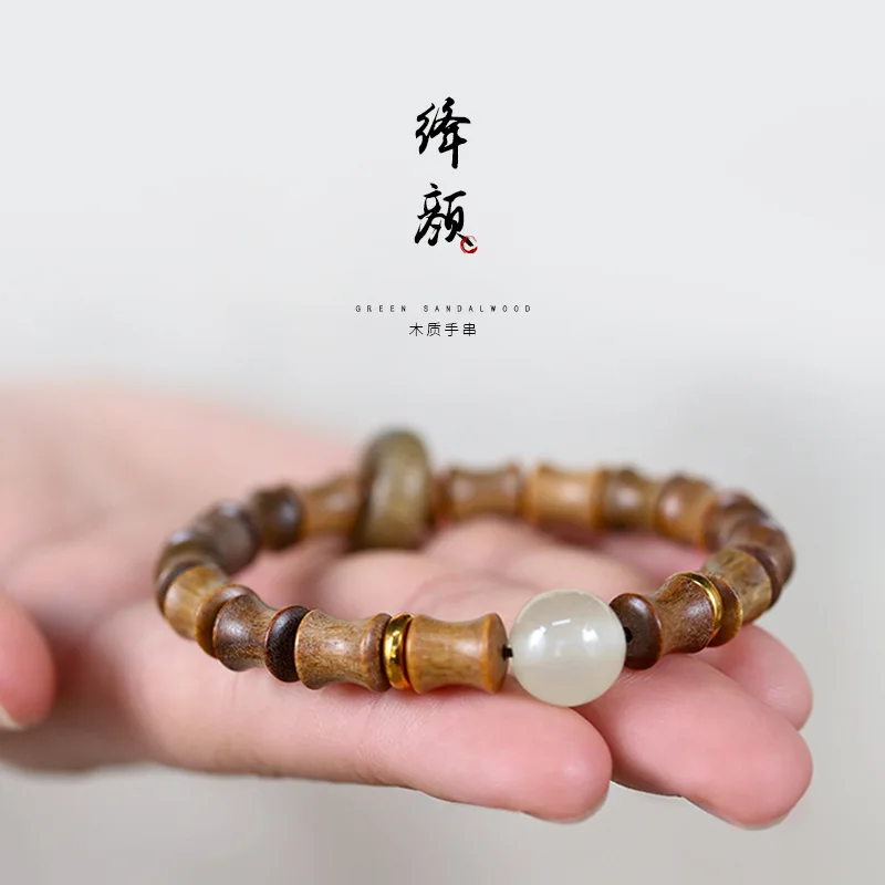 

Новый продукт [Jiangyan] Зеленый сандал Натуральный лунный камень Художественное женское кольцо для бега Браслет Ювелирные изделия Ручная веревка