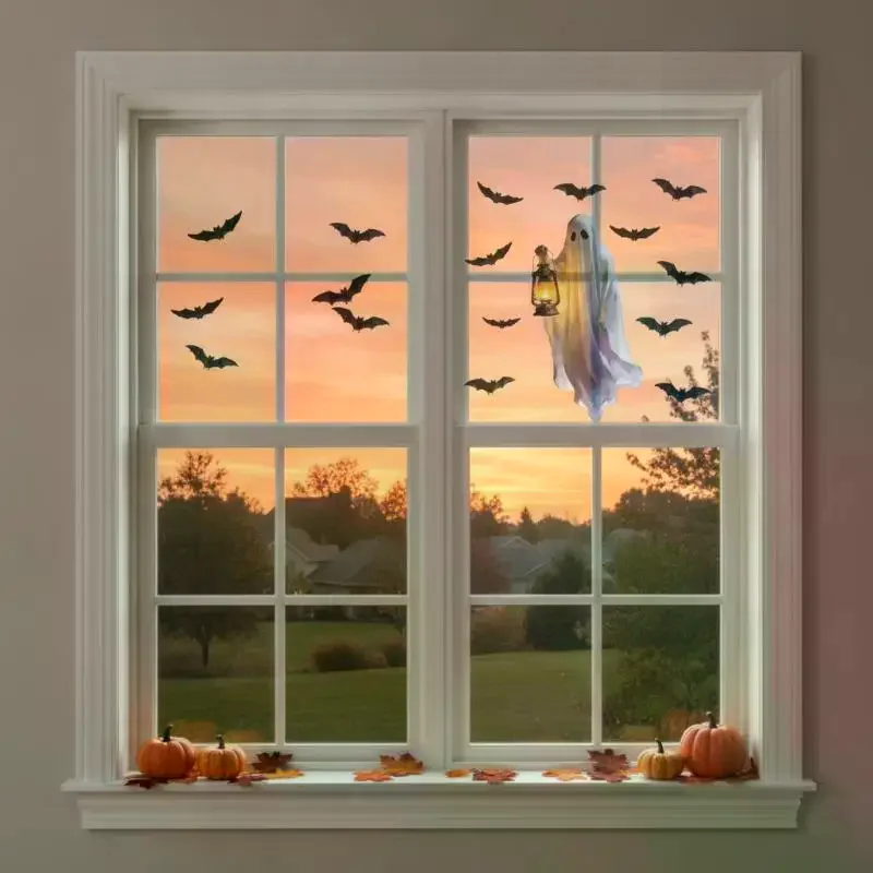 Extra Large Waterproof Halloween Ghost Window Clings Reusable Self Adhesive Stickers for Office Home Holiday Decor