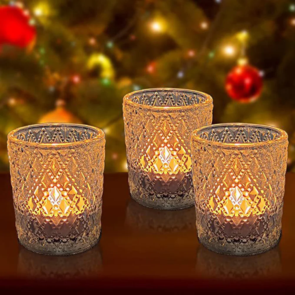 

12Pcs Golden Embossed Cups Glass Tea Light Holder Elegant Romantic Decorative Container for Home Wedding DIY Aromatherapy