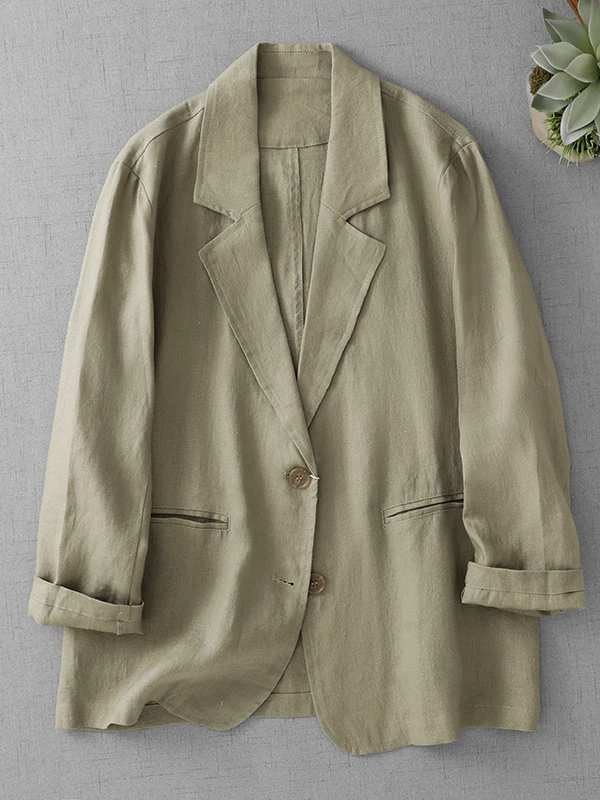 Traje Retro de lino y algodón ligero con cuello largo Sve irt, traje holgado de talla grande para mujer, ropa informal de otoño