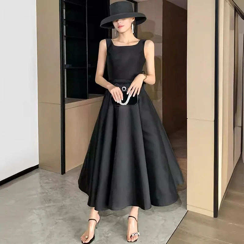 NBFENFA 2024 Elegant Sexy Backless Big Bow-tie Evening Guest Long Party Summer Dresses for Women Black Prom Birthday Vestidos