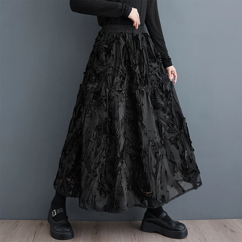 تنورة نسائية بحاشية غير متماثلة من Bla بطول متوسط وطباعة زهور فضفاضة تناسب الخصر العالي تنورة على شكل حرف a للتنحيف Sle #1