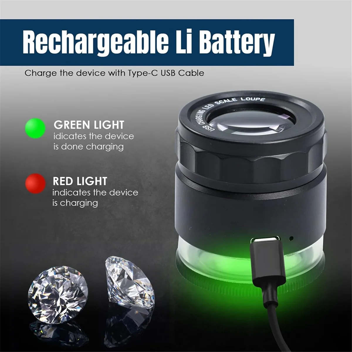 BOFO Loupe Magnifier 10x,Rechargeable Jewelers Magnifying Glass with LED Light and Scale, Adjustable Focal Length Magnifier