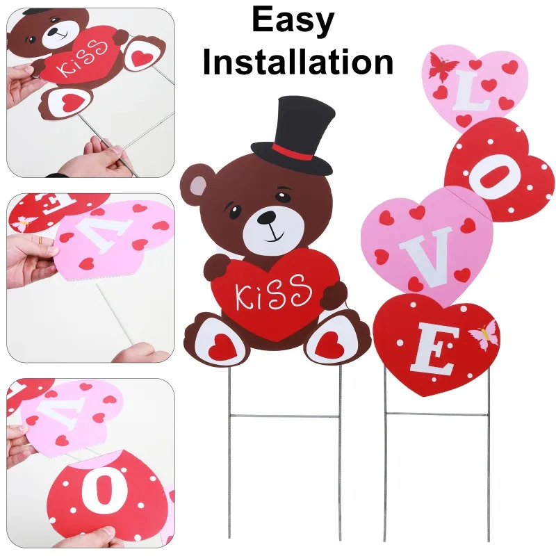 屋外のクマの愛の庭の看板,バレンタインデーの結婚式の装飾,家の庭の杭,1セットあたり2個,2025