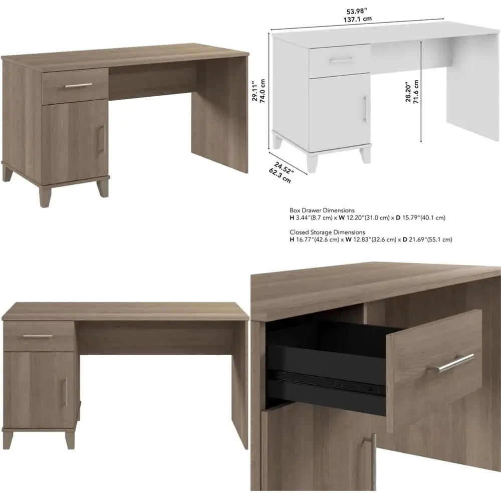 ash gray 54w office desk with drawer and storage cabinet | home office computer desk workspace