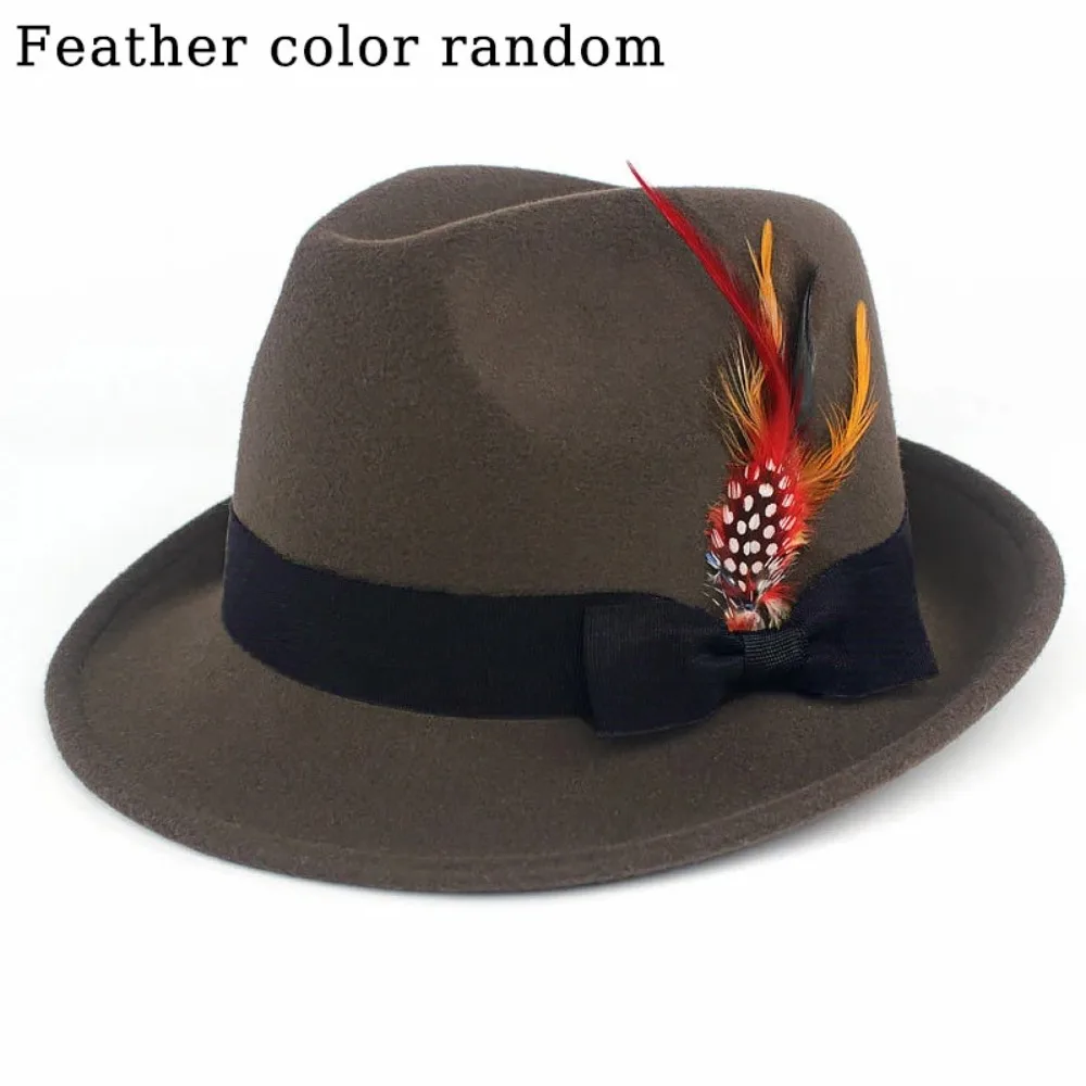 Imitation woolen Feather Decors Hat Solid Color Wild Brim Oktoberfest Hat Costume Cosplay Cap Party Decorate Western Hat Unisex