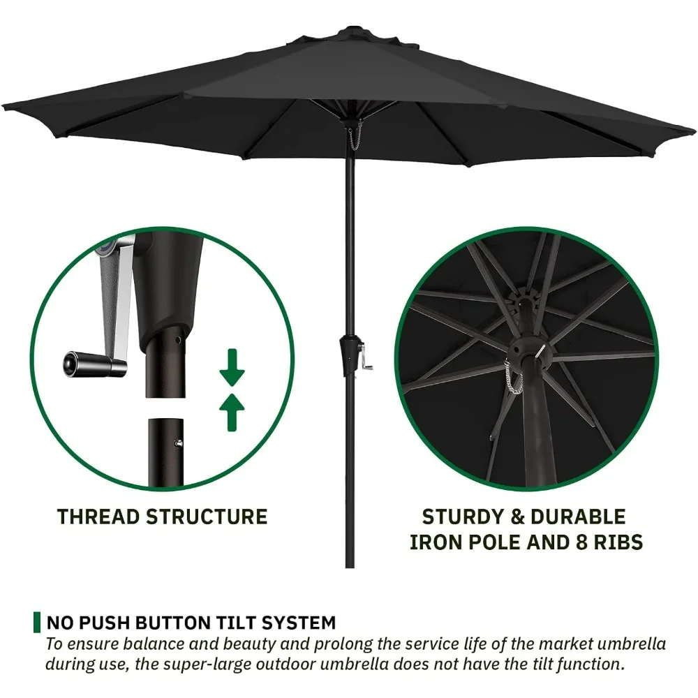 Large Parasol Market Deck Pool Backyard Garden Sunshade Umbrella 8 Sturdy Ribs UV Protection(11 Ft Black) Umbrella for the Beach