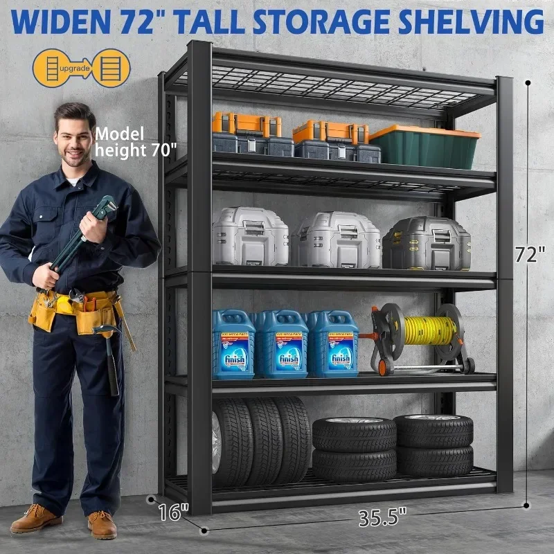 Imagem -02 - Metal Shelving Unit 72 Garage Storage Prateleiras Heavy Duty Shelving Unidades Cargas de Armazenamento 2000lbs Tier Ajustável