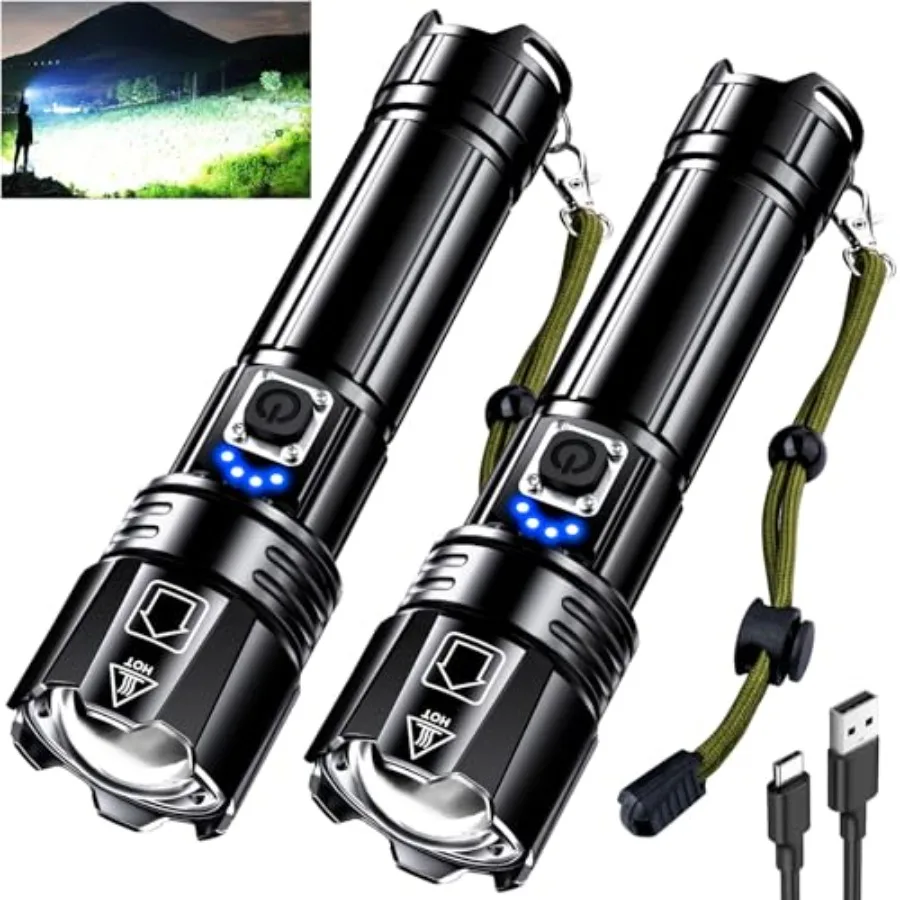 

Rechargeable LED Flashlight High Lumens, Super Bright Flashlights with Zoomable and USB C Rechargeable and 5 Light Mode and IPX