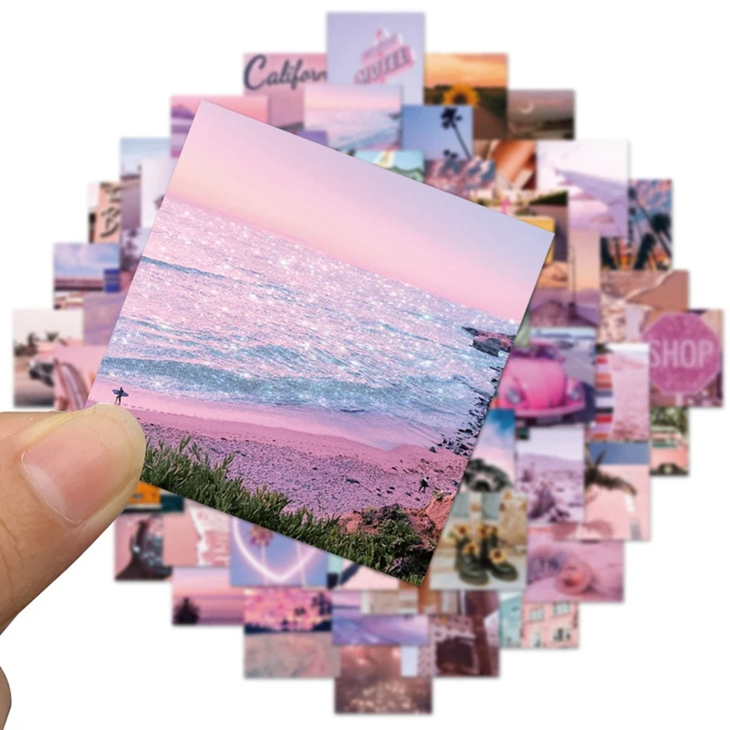 62pcs INS Style Pink Landscape Stickers Aesthetic California Sunshine Decals Luggage Laptop Skateboard Phone Sticker Toys