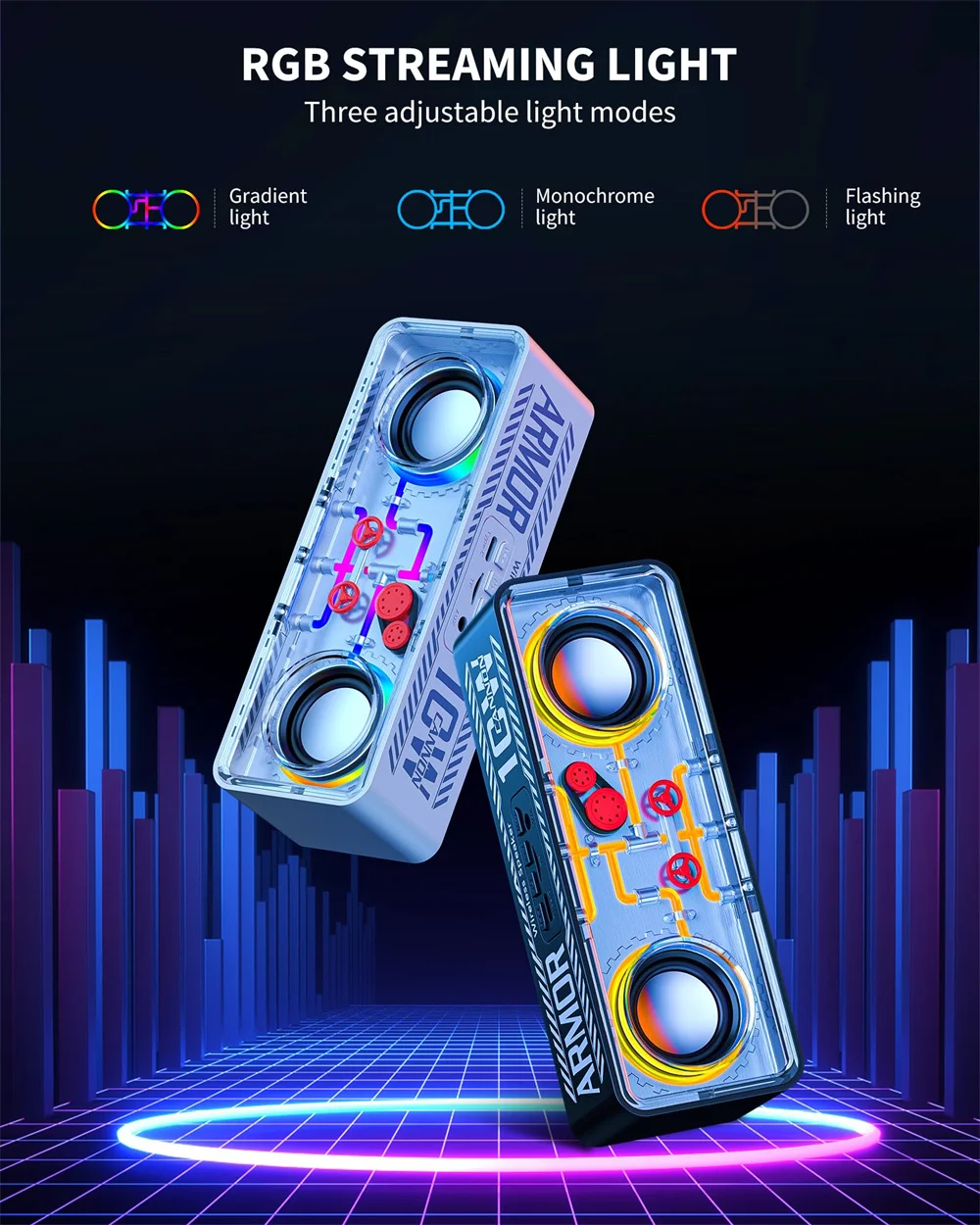 مكبر صوت محمول بلوتوث ، طاقة عالية ، ضوء ملون RGB ، مكبر صوت BT5.3 ، ستيريو محيطي ، في الهواء الطلق TWS FM Boombox