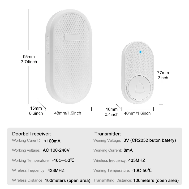 Wireless Doorbell Waterproof Welcome Doorbell 100M/328ft Remote High Volume 33 Songs Smart Door Bell Chime US EU Plug Optional