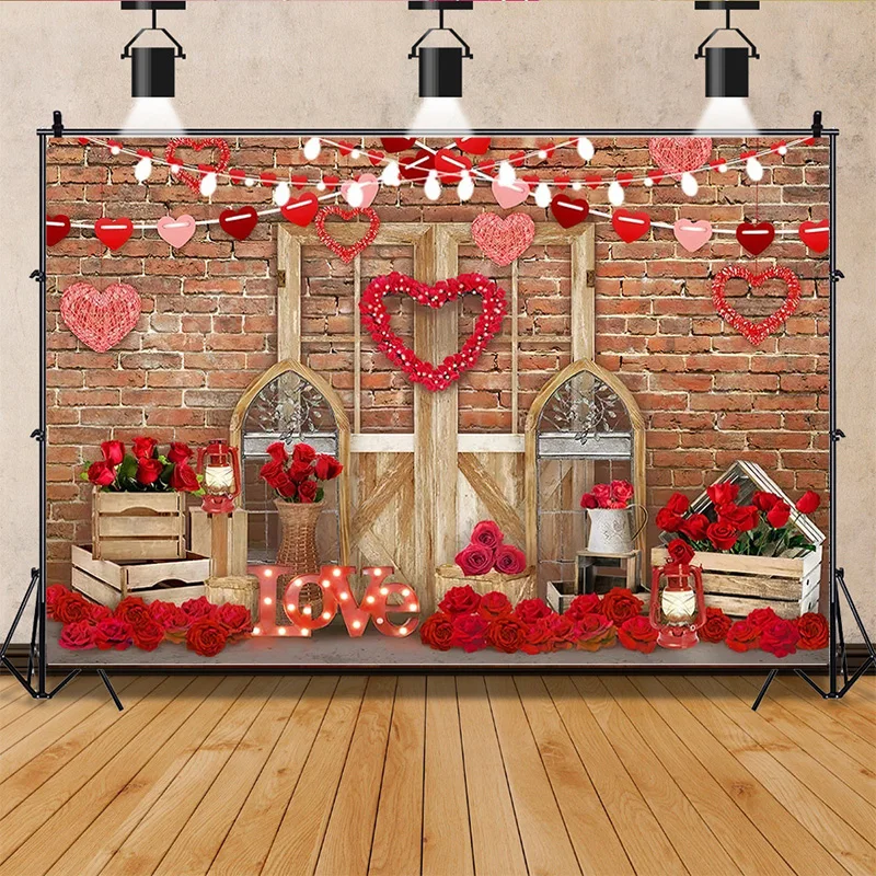 

SHUOZHIKE Glamorous Valentine's Day Photography Backdrops Props Pink Bokeh Rose Flower Wedding Red Heart Background AL-19