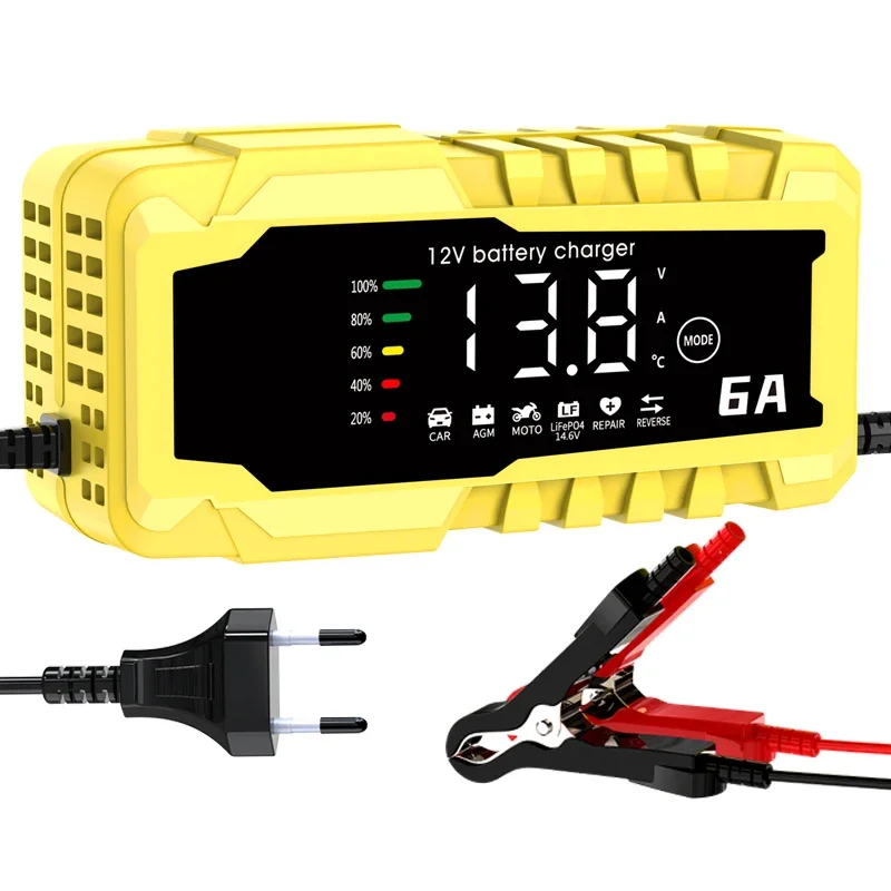 เครื่องชาร์จแบตเตอรี่รถยนต์หน้าจอสี 6A 12V อุปกรณ์ชาร์จแบตเตอรี่รถยนต์และรถจักรยานยนต์แบตเตอรี่ตะกั่วกรดซ่อมอัจฉริยะ
