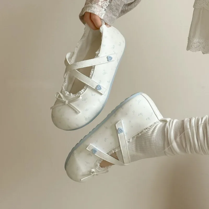 Zapatos Lolita Mary Jane Florales Polka Dot Dulce Niña Japonesa Lazo Hebilla Cruzada Bailarina Plana Zapatos Dulces Cómodos Zapatos Calzado Mujer Suave
