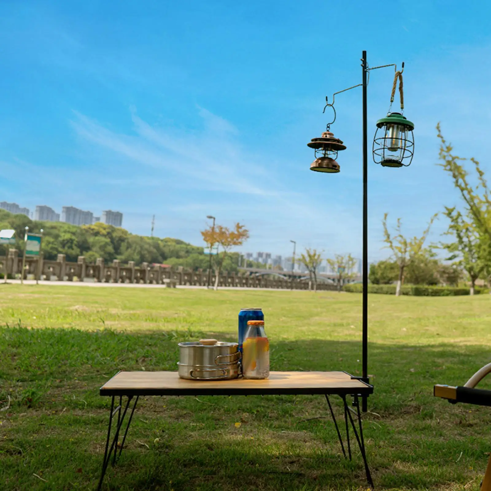 Lamp Bracket with Stake 2 Hooks Easy to Install Supplies Lamp Hanger Accessories Lightweight Camping Lantern Holder for Fishing