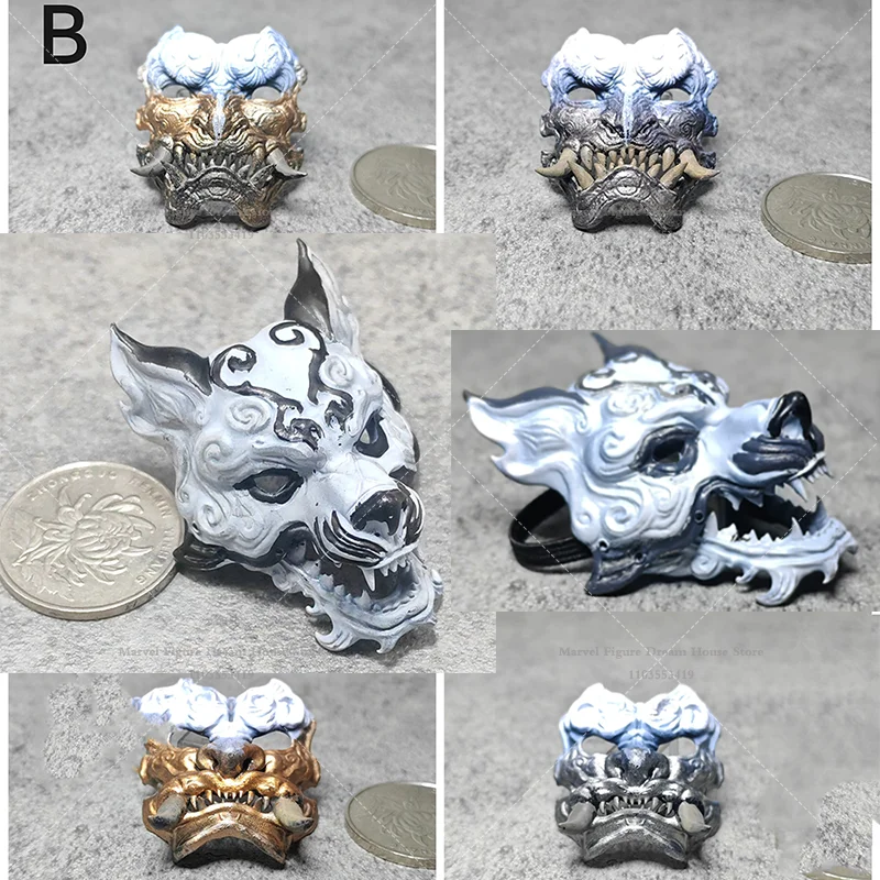 1/6 1/12 Scale Tibetan-style Mythical Beast Mask White Wolf Mask Model Male Accessory For 12-inch 6-inch Action Figure Soldier
