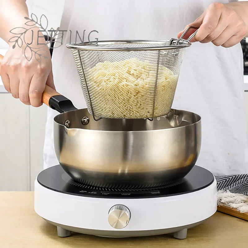 

Hot French Chip Frying Strainer Basket Stainless Steel Deep Fry Baske Round Fryer Wire Mesh With Handle Wire Colander Net