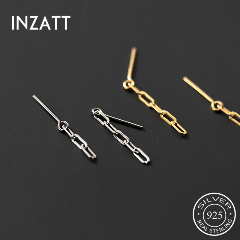 INZATT Real 925 Sterling Silver Star Tassel Chain Drop Earrings For Fashion Women Asymmetry Fine Jewelry punk Accessories