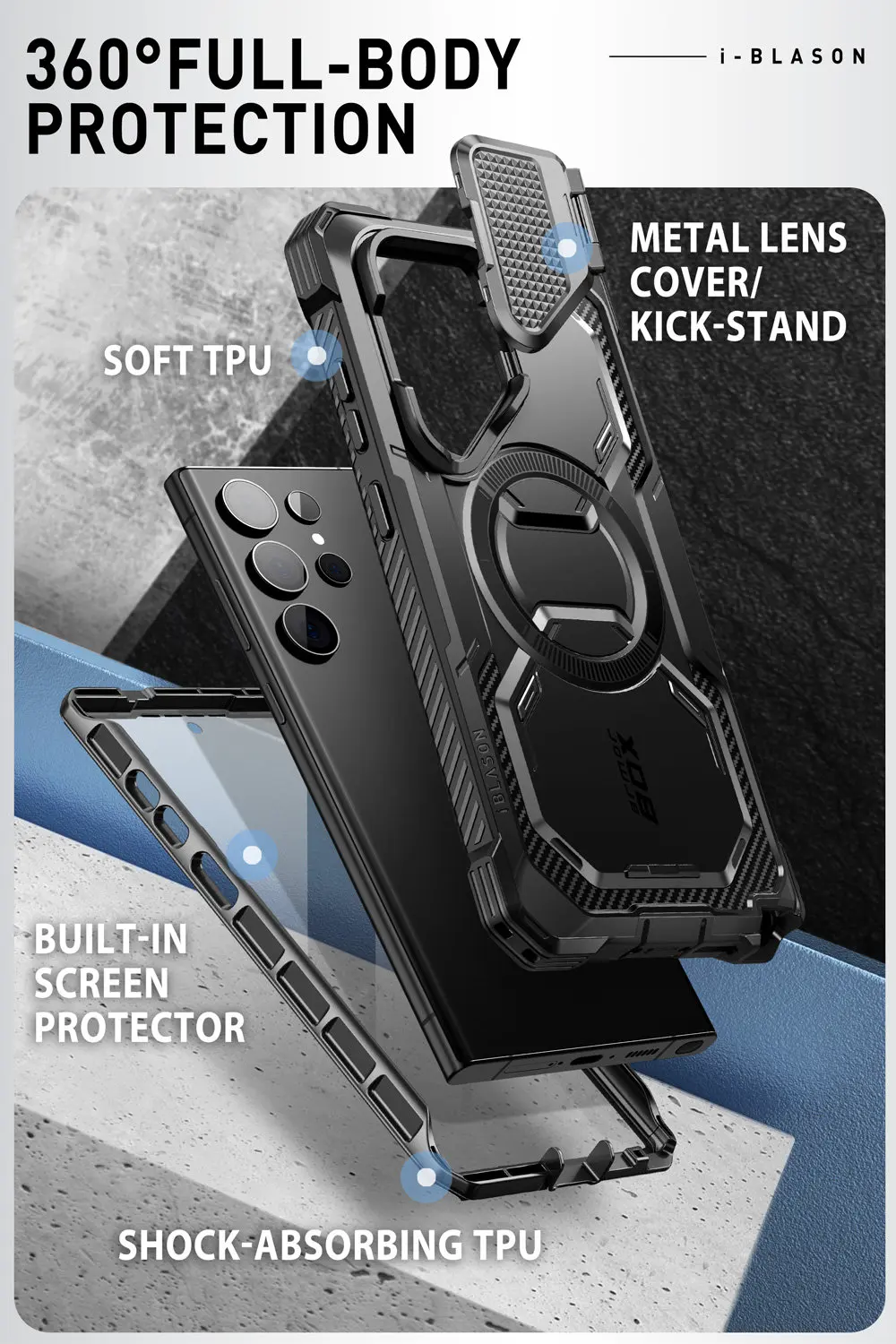 For Samsung Galaxy S24 Ultra Case (2024 Release) 6.8 inch I-BLASON Armorbox Full-Body Rugged Case with Built-in Screen Protector