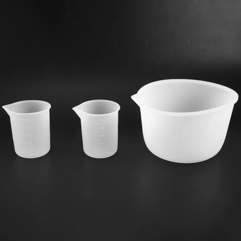 AD23-Набор силиконовых мерных стаканчиков для эпоксидной смолы, чашка для смешивания 600 и 100 мл, силиконовая лопаточка, перчатки из эпоксидной смолы, легко чистится