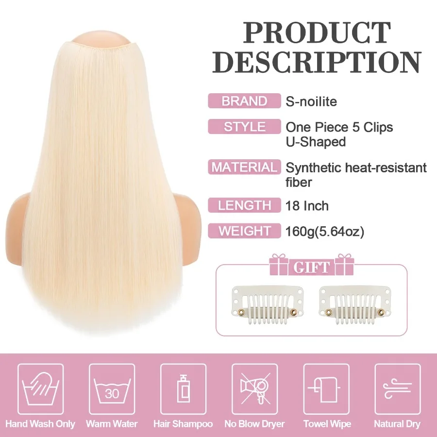 وصلات شعر قطعة واحدة على شكل US مع 5 مشابك للنساء 18 بوصة Balayage شقراء اصطناعية طويلة مستقيمة قطع شعر كاملة الرأس C #5