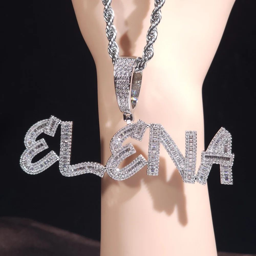 ICE CHARMI Custom Square Cubic Zirconia Name Letter Personalized Pendant With Rope Chain Cuban Luxury Jewelry Gift For Women Men