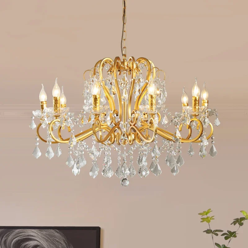 Luxury Crystal Chandeliers Light Home Appliance Gold White Painted Pendant Lustres Modern Chain Suspension Hanging  Lamps E14