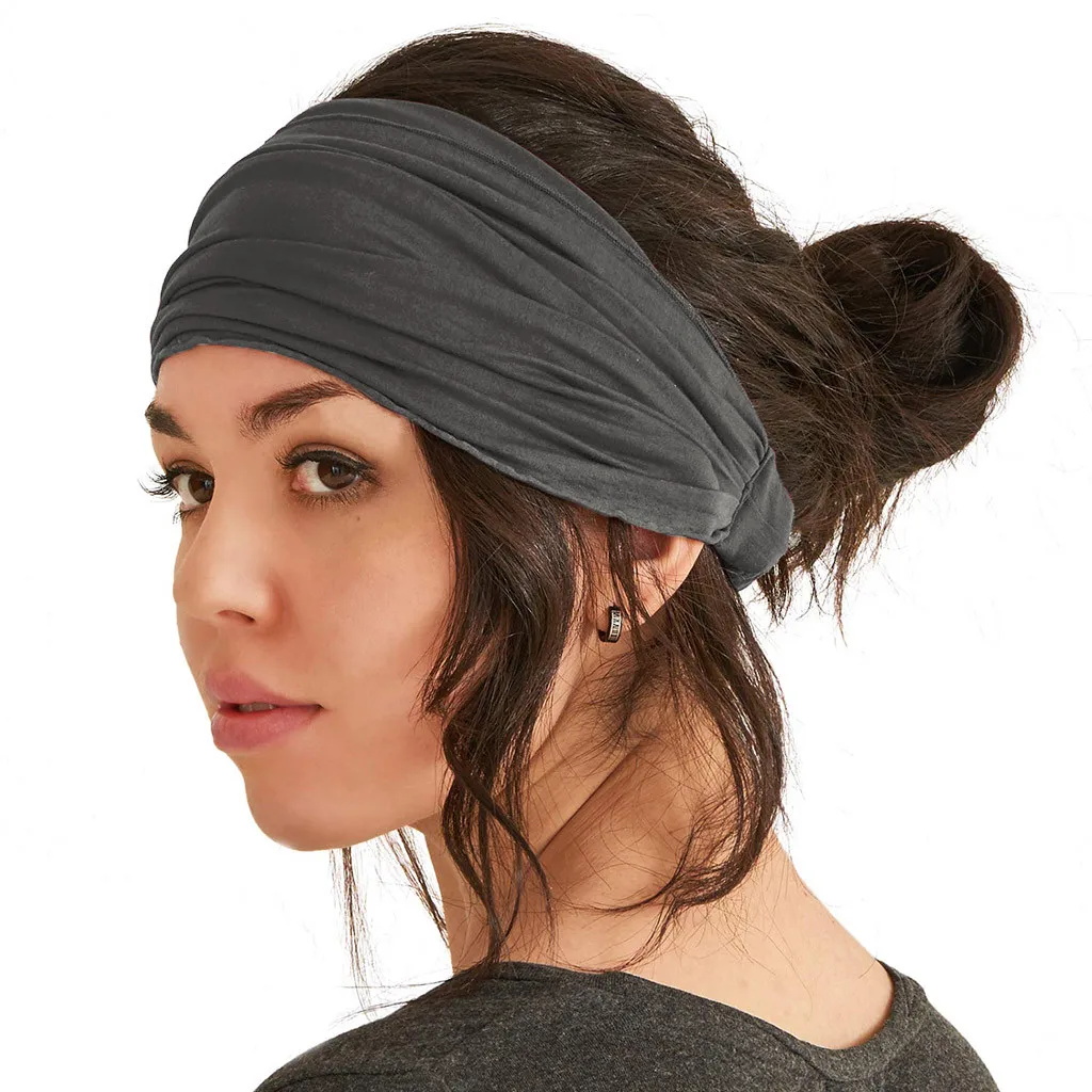 Women Solid Color Elastic Hair Bands Sports Yoga Headband Turban Hair Hoop Hair Accessories Bandeau Cheveux Femme