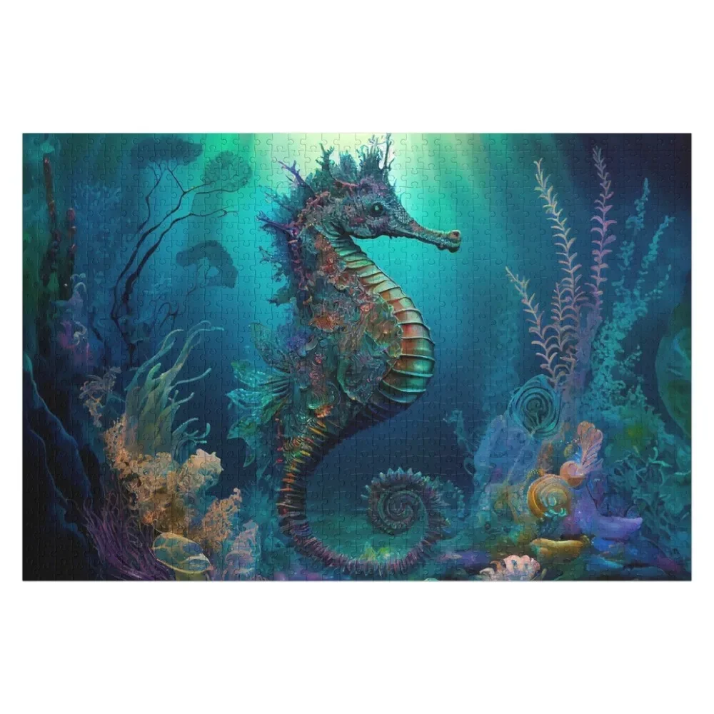 Iridescent Seahorse Underwater Beauty Jigsaw Puzzle Custom Name Wood For Children Jigsaw Pieces Adults Puzzle
