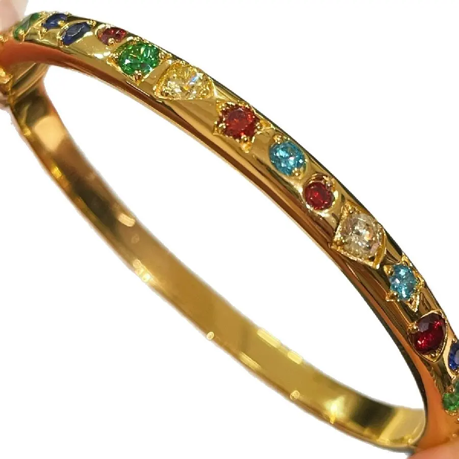 KQDANCE 925 Sterling Silver Gold-plated Vintage Colorful Candy Gems Fashion Open Bangle Design High-end Light Luxury Jewelry