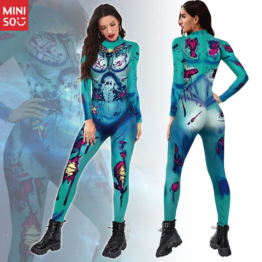 

Miniso Halloween Graffiti Bodysuit | Blue Green Gradient Print, Cosplay Party Costume