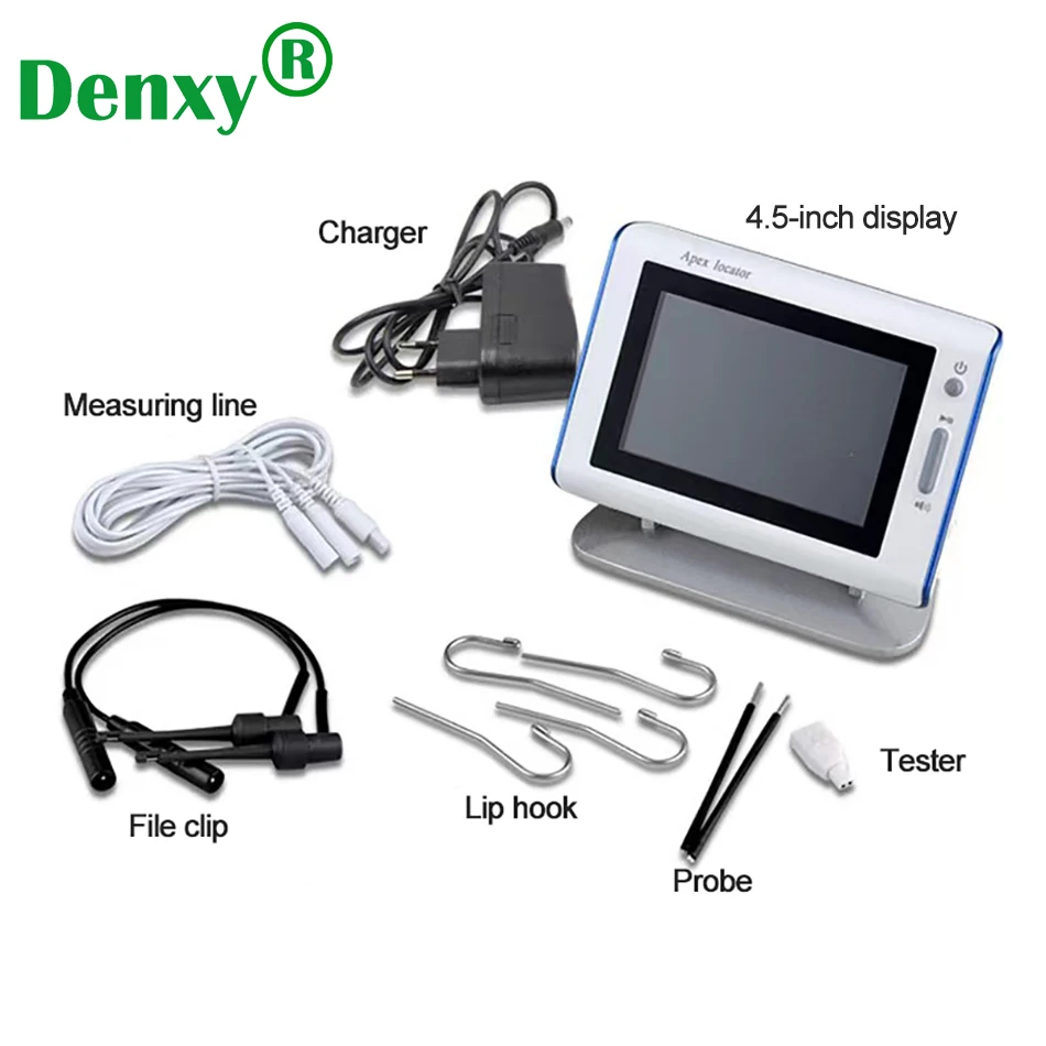 Denxy Dental Root Canal Apex Locator Foldable 4.5inch Display Screen Endodontic Measuring Finder with File Clip Hook Probe