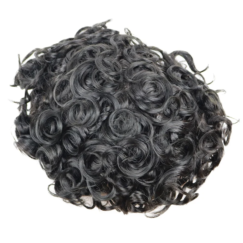 Ventilated Swiss Lace Front Human Hair Curly Hair Men's Toupee with PU Back Bleached Knots Natural Hairline Men's Prosthesis