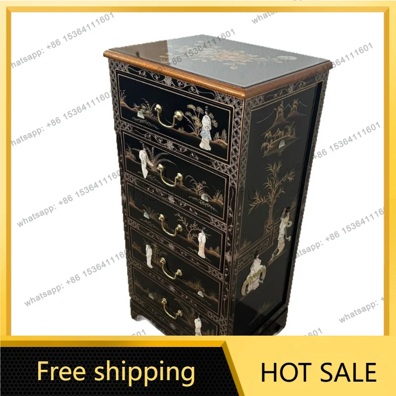 Zj. Shell craft snail inlaid intangible cultural heritage locker bright lacquer painted cabinet