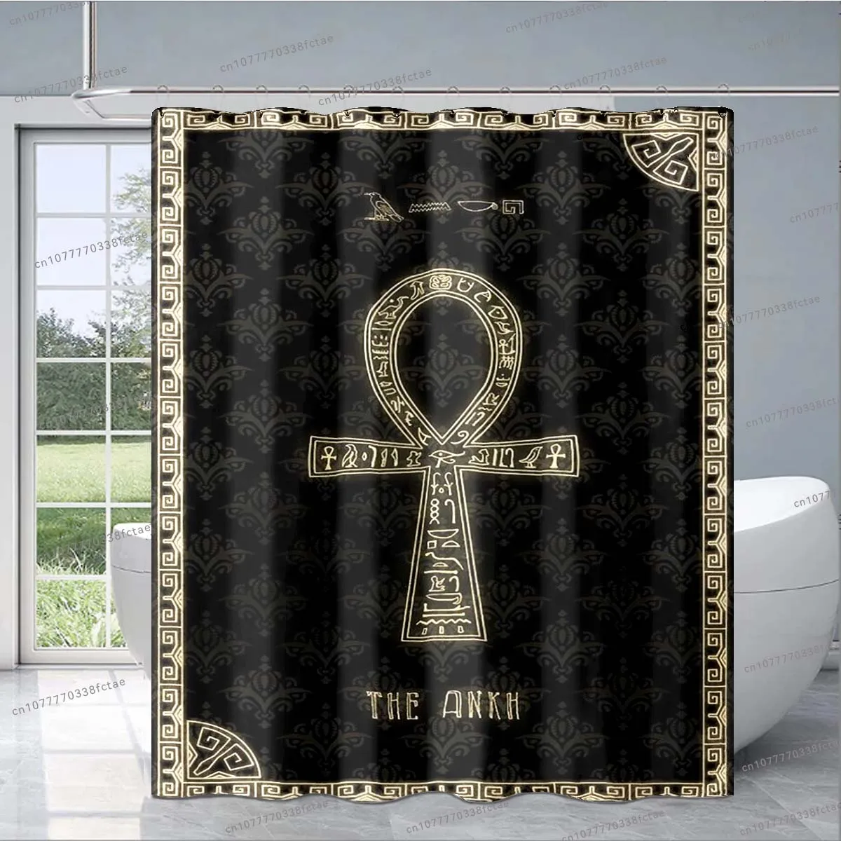 Scarab Egyptian Cross Symbol Shower Curtain Retro Egyptian Style Pattern Shower Curtain Bathroom Decoration Shower Curtain